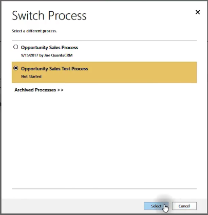 Select Process Microsoft Dynamics 365 for Sales CRM